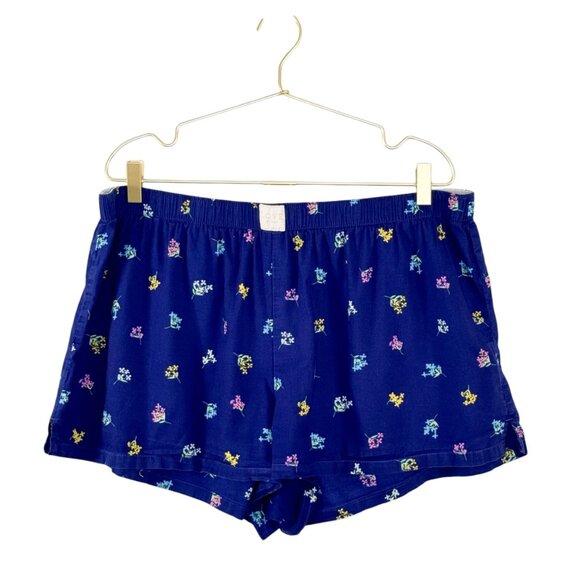 Love By Gap XL Cotton Pajama Shorts Blue With Floral Print GOOD CONDITION - Picture 1 of 5